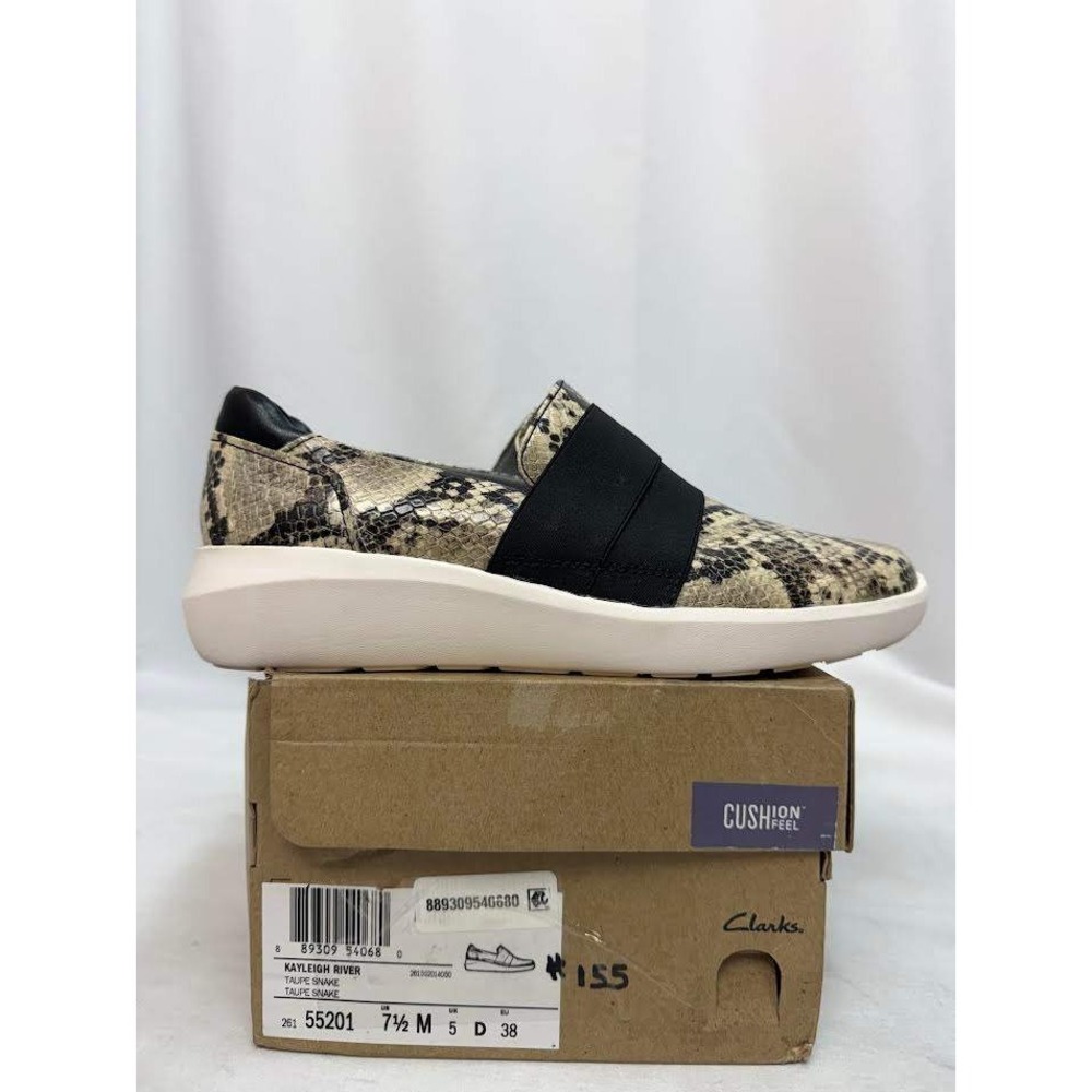 Clarks Kayleigh River Taupe Snake Print Slip On Shoes Loafers 55201 Womens 7.5 M